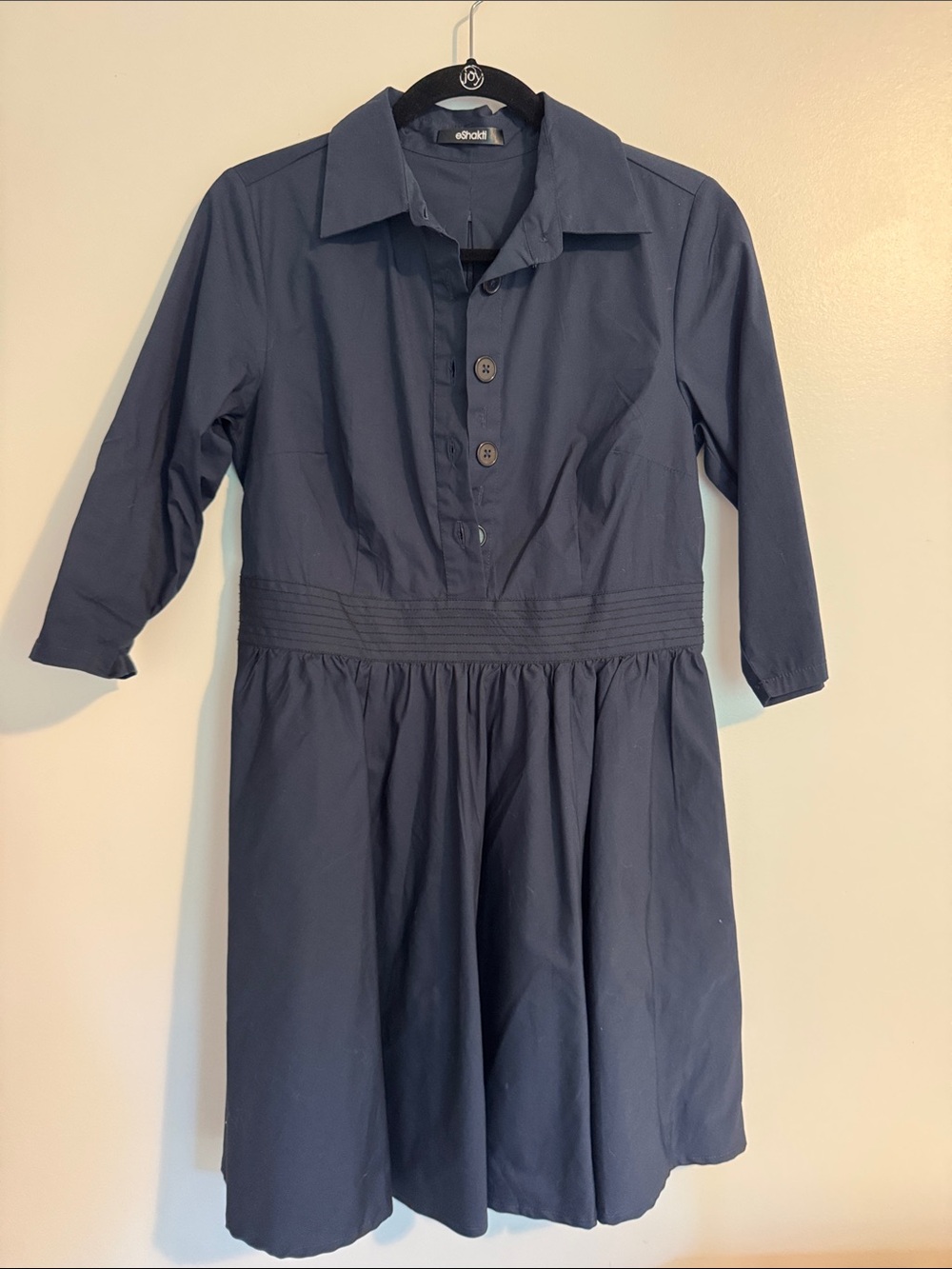 Eshakti Dark Navy Button-Front Shirt Dress
